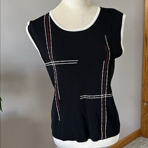 Vintage 90s sweater vest black knit with red and white stitching marked XL